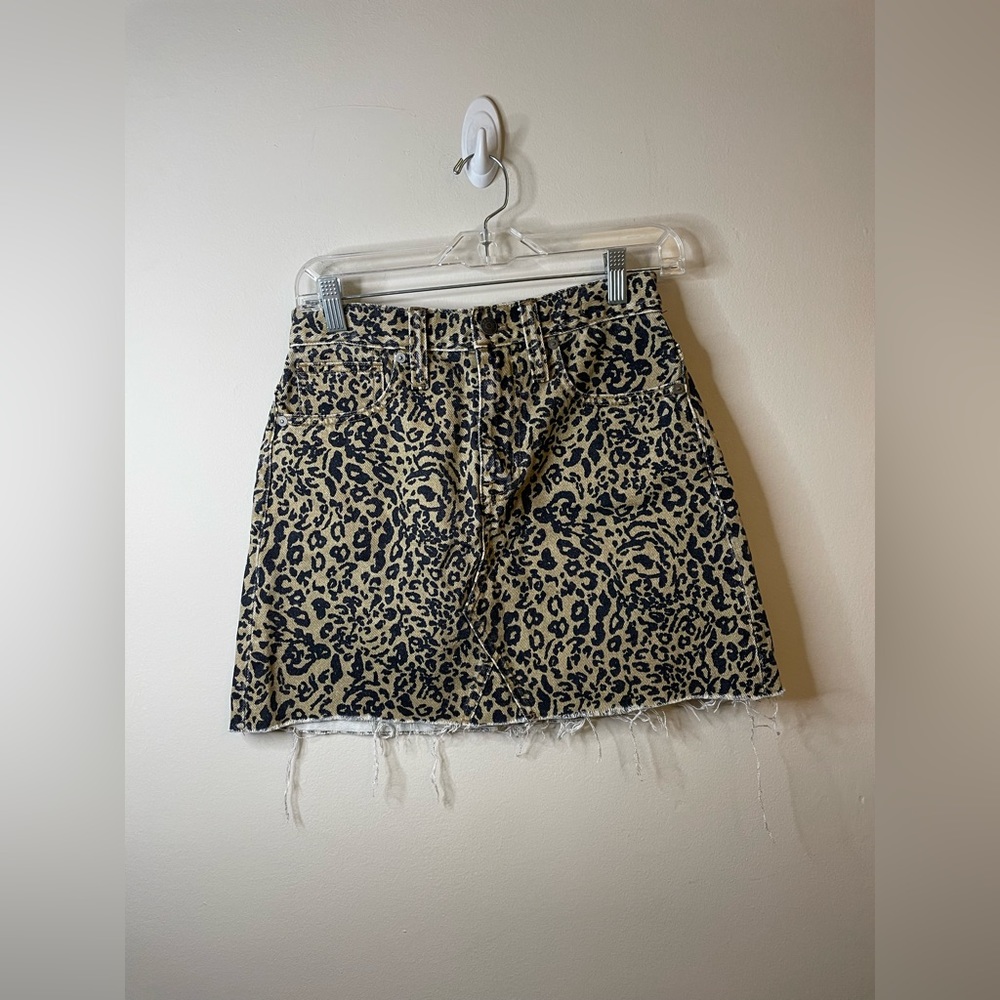 Madewell Rigid Denim A-Line Mini Skirt in Leopard Print
